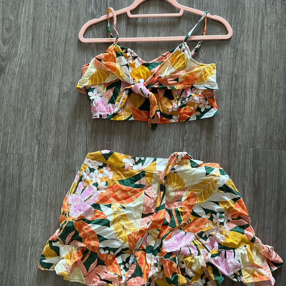 Aerie Floral Two Piece Set - Yellow, Pink, Green, Orange